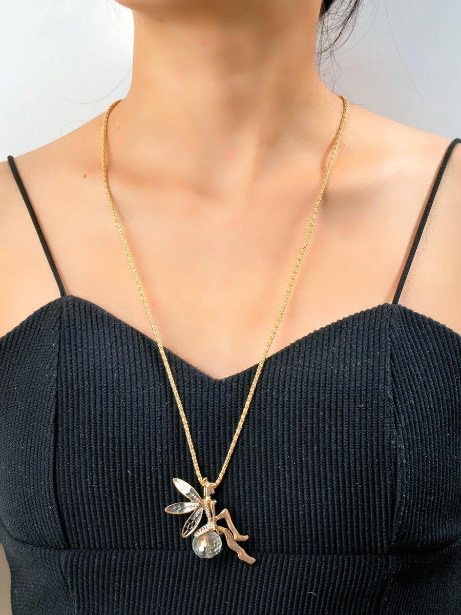 Exaggerated European And American Fashion Creative Delicate Minimalist Long Elf Wing Crystal Pendant Necklace - Multicolor - View 1