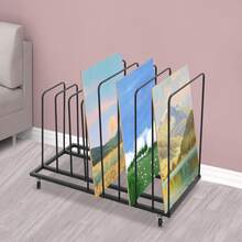 gladney 9-Compartment Rolling Canvas Drying Rack With Removable U-Shaped Columns, 4 Universal Wheels (2 Lockable), Iron High-Temp Bake Finish, Portable Studio Organizer - Default - View 3