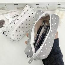 可爱波点铅笔盒，时尚黑白波点图案笔袋，大容量文具包，适合少女和学生，返校季必备（随机拉链） - 筆袋 - 查看 3