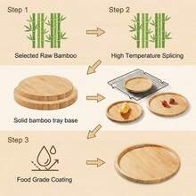 耐用胡桃木色竹木圆形托盘，符合人体工学的日式茶盘，适用于盛放干果、开胃菜和烧烤的重型餐盘 - 杏色 - 查看 2