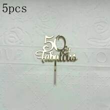 1 pieza/3 piezas/5 piezas Número minimalista de oro 18 21 30 40 50 60 Feliz cumpleaños Decoración de tarta de acrílico, adecuado para decoración de tarta de boda, aniversario, fiesta de cumpleaños - Dorado - Ver 8