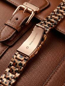 1条男女通用时尚豹纹表带，兼容 38mm、40mm、41mm、42mm、44mm、45mm、46mm、49mm，玫瑰金饰边不锈钢表带，时尚印花表带，兼容 Series Ultra 11、10、9、8、7、SE3、6、5、4、3、2、1，时尚智能表带，表带配件，手表配件替换腕带，送给女性的绝佳礼物，适合派对、日常、旅行，礼品 - 豹紋 - 查看 4
