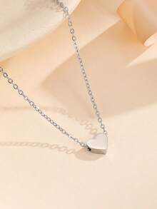 1 chiếc dây chuyền hình trái tim tinh tế bằng thép không gỉ - thép - Xem 3