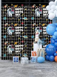 2 Sets Astronaut Foil Fringe Curtain, Reusable 39*78 Inch Astronaut Pattern Metallic Backdrop Decor, Suitable For Astronaut Birthday Party, Holiday Decoration, Photo Booth - One Size - View 4
