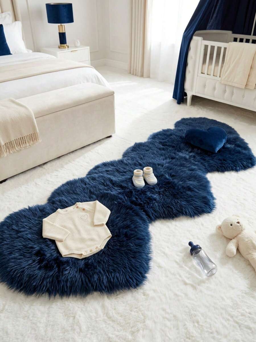 1 pieza Alfombra de piso en forma de corazón esponjosa de color azul marino, alfombra de juego linda, alfombra decorativa, decoración de dormitorio, alfombra pequeña, alfombra, decoración del hogar, alfombra para exteriores, alfombra lavable, regalo para graduación/Día de la Madre - Azul Marino - Ver 1