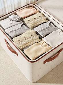 1pc Fabric Large Capacity Foldable Clothes & Bedding Storage Box For Nursery - White - View 2