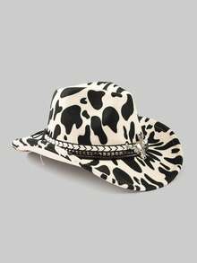 1pc Unisex Polyester Cow Print Cowboy Hat - Leather Rivet & Cow Skull Decor, For Riding, Outdoor Travel, Cowboy Party & Daily Wear - Top Hat - View 13