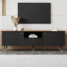 TV Unit With Open Compartments And Drawers, Textured Lacquered Surface, Soft-Close Hinges. - Black - View 12