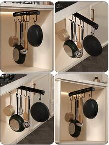 1 pieza Gancho de acero al carbono reforzado y mejorado para colgar en la cocina, con riel de guía amortiguado y deslizamiento suave sin retraso, múltiples ganchos móviles libremente con carga estable y sin caídas, ideal para almacenamiento de utensilios de cocina debajo del gabinete - Multicolor - Ver 9