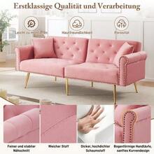 Modern 2-Seater Sofa Bed – Velvet Upholstery, 3-Position Adjustable Backrest & Gold-Plated Metal Feet. Stylish Sofa With Sleeping Function – Space-Saving, Durable, Ideal For Small Rooms. - 粉色 - 查看 7