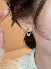 1對仿珍珠獨特復古奢華高端扭曲耳環，適合青少年女孩日常配戴、節日與派對 - 金色 - 查看 2