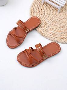 Dép trẻ em kiểu dáng mới thời trang mùa hè, dép xăng đan đế bằng, dép đi biển hở mũi thoải mái cho bé gái và trẻ nhỏ. - màu nâu - Xem 7