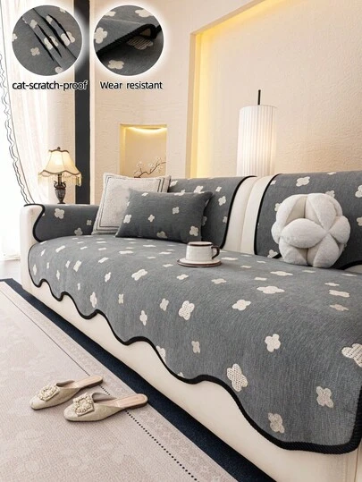 1pc Luxury Chenille Sofa Cushion, Anti-Cat Scratch, Wear-Resistant, Wrinkle-Resistant Durable Non-Slip Jacquard Flower Sofa Cover, All-Season Universal Sofa Towel, Couch Protector For Living Room,Sofa Cover ,Couch Cover