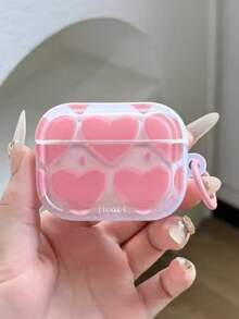 1个可爱粉色爱心波点图案透明保护耳机套，带粉色指环，适用于 1 2 3 4 Pro Pro2 Pro3 - 西瓜粉 - 查看 5