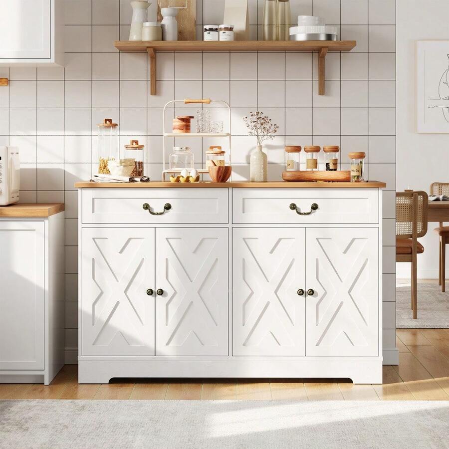 2 Doors & Drawer, Kitchen Storage Buffet Sideboard, Modern Farmhouse Coffee Bar Cabinet - Rojo y blanco - Ver 1