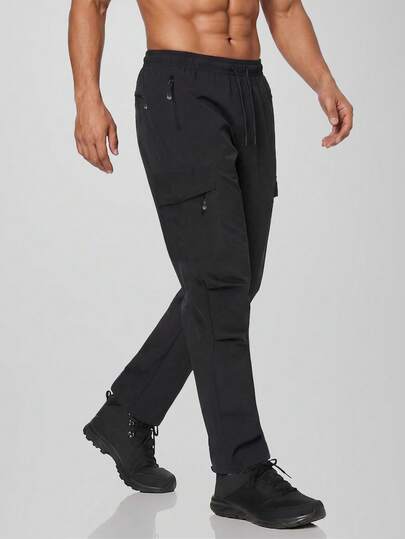CZRLHYT Men's Outdoor Hiking Cargo Pants, Loose Straight Soft Shell Pants With Multiple Zipper Pockets, Reinforced Knees, Adjustable Waist, Suitable For Hiking, Camping, Running, Commuting, Polar Expedition Sports