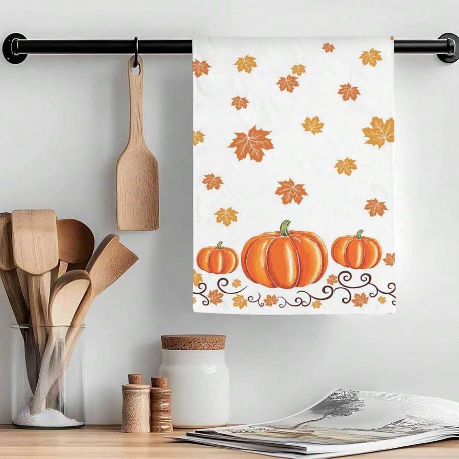 Fall Pumpkins Kitchen Towels 4 Pack, Thanksgiving Maple Leaves Dish Towels For Kitchen, Autumn Pumpkin Absorbent Microfiber Hand - B - Xem 1
