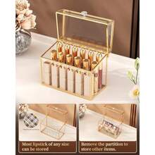 CoralHouse Organizador de labiales lujoso soporte de labios de vidrio templado y organizador de esmalte de uñas organizador de cosméticos de 18 ranuras con divisores extraíbles dorado - como en la imagen - Ver 5