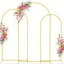 TAIMASI 3 Set Metal Arch Backdrop Stand, Golden Wedding Arch Stand Set Of 3(7.2Ft+6.6Ft +6Ft),  Stable Wedding Arch Frame For Wedding Birthday Party Shower Ceremony Graduation Decoration Helloween Christmas |   Durable Metal Stand, Wedding Decorations Supplies - 金子 - 查看 1