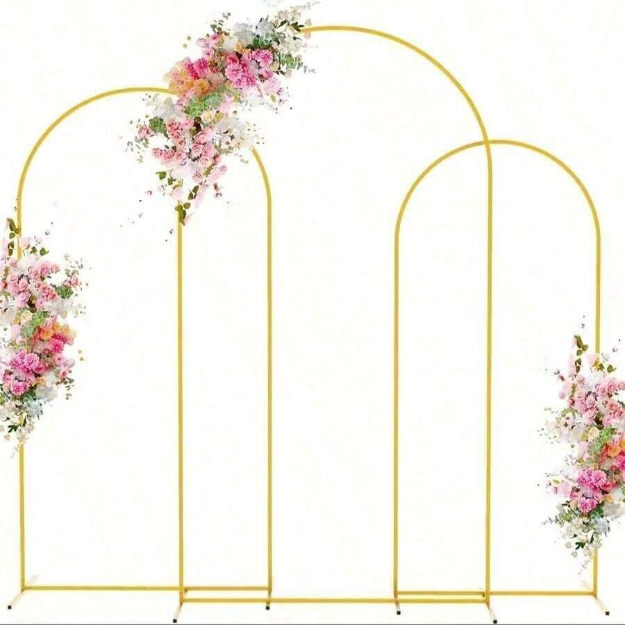 TAIMASI 3 Set Metal Arch Backdrop Stand, Golden Wedding Arch Stand Set Of 3(7.2Ft+6.6Ft +6Ft), Stable Wedding Arch Frame For Wedding Birthday Party Shower Ceremony Graduation Decoration Helloween Christmas | Durable Metal Stand, Wedding Decorations Supplies - 金子 - 查看 1