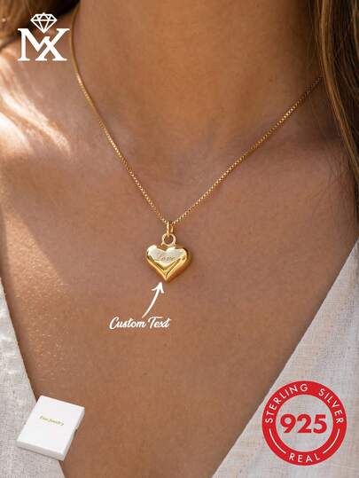 1925 Personalized Customized Name Engraved 3D Heart Pendant Necklace, Elegant & Romantic, Exquisite & Luxurious, Ideal Gift For Mother, Friends And Classmates, Suitable For Valentine's Day