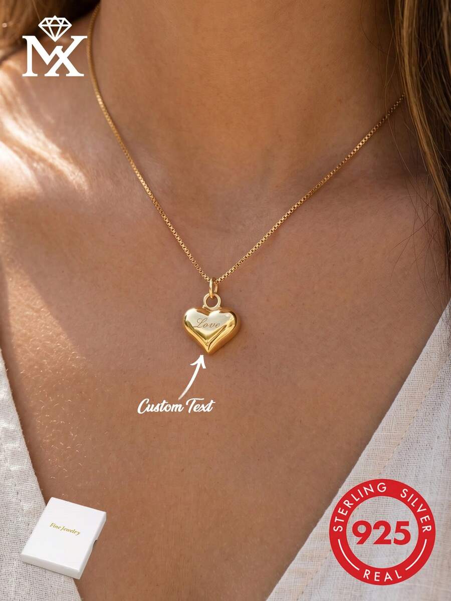 1925 Personalized Customized Name Engraved 3D Heart Pendant Necklace, Elegant & Romantic, Exquisite & Luxurious, Ideal Gift For Mother, Friends And Classmates, Suitable For Valentine's Day - Multicolor - View 1