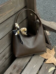 2026新款韩版简约休闲围巾，大容量通勤手提包，奢华质感 - 咖啡 - 查看 7