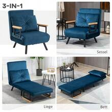 Reclining Sofa Bed, Functional Bed, Guest Bed, Velvet Cushions On The Backrest, Adjustable Backrest, Blue, 63x73x81cm - Blue - View 6