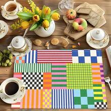 1 pieza/4 piezas/6 piezas Manteles individuales de lino con estampado abstracto, adecuados para la mesa de comedor, decoración para todas las estaciones, manteles de mesa modernos y lavables, decoración de habitaciones, posavasos, manteles de cocina y comedor, decoración de fiestas interiores y exteriores, decoración del hogar, regalo ideal - Multicolor - Ver 2