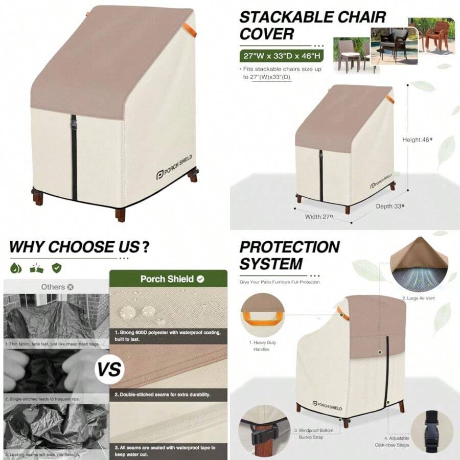 Funda para silla de patio apilable Porch Shield 27" W x33"(D)x46"(H - Multicolor - Ver 1