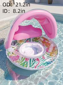 1 pieza Flotador inflable con estampado de flamenco rosa y toldo para niños, esencial para fiestas de playa y piscina en verano - Multicolor - Ver 8