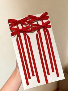 Satin Ribbon Hair Clip For Girls Sweet Girl Red Hair Accessory Holiday Ribbon Bow Hair Clip Versatile Nape Hair Clip - Red - View 7