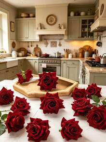 5/15/15 Pcs Artificial Flannel Rose Silk Cloth Autumn Decoration Back To School Classroom Decoration DIY Wreath Material Wedding Bride Wrist Bouquet Corsage Headwear Accessories Home Birthday Cake Matching Material - Burgundy - View 8