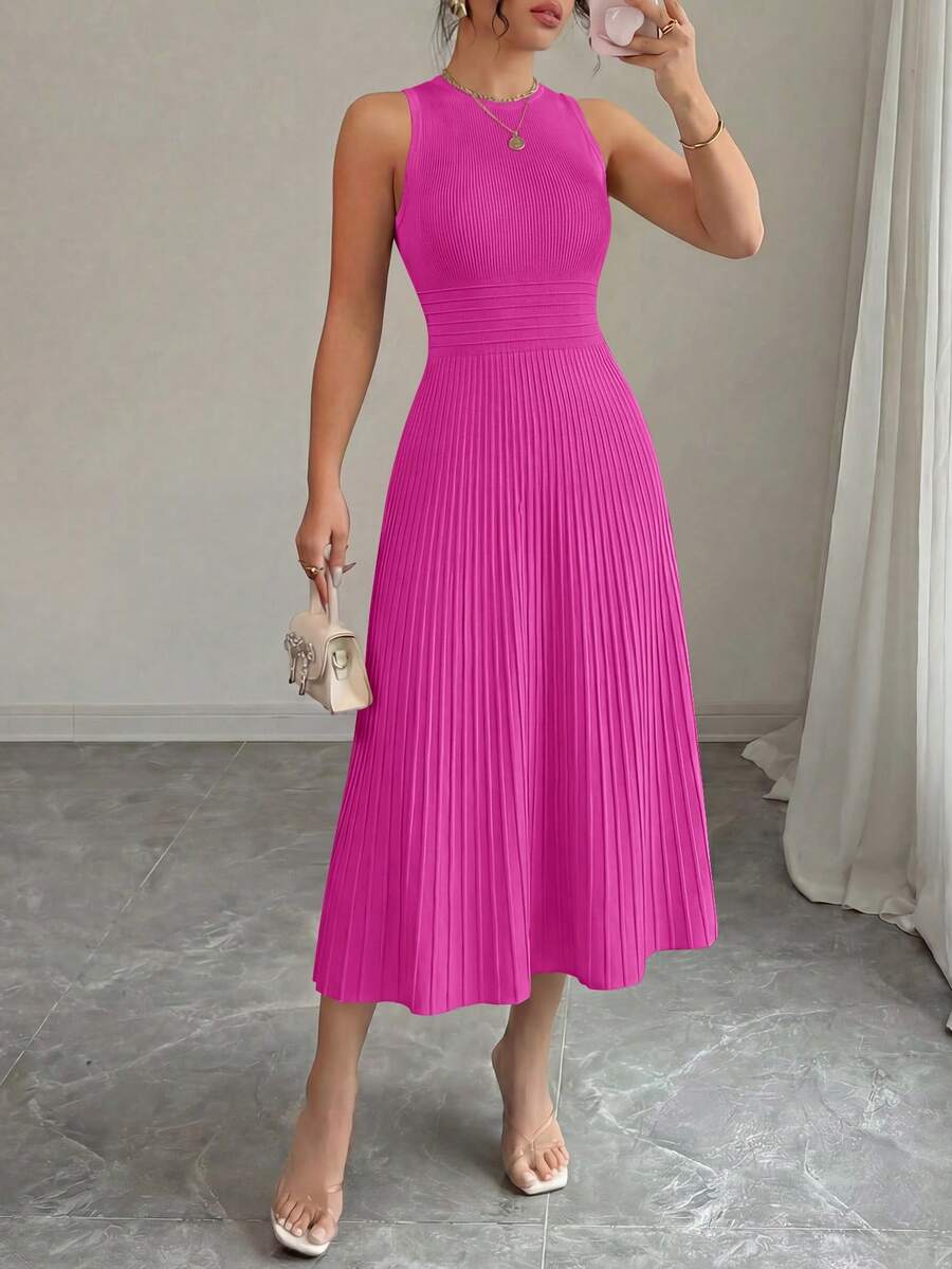 PRETTYGARDEN Women's Summer Dresses Casual Business Work Midi Sleeveless A Line Pleated Evening Elegant Dresses Cocktail Wedding Guest Graduation Dress Dresses For Women - 玫紅色 - 查看 1