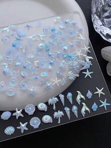 100件/包海洋风金属美甲装饰品，包括贝壳、海星、棕榈树、五角星、海豚、海螺等元素，适合海滩、音乐节、旅行和庆典DIY装饰，是美甲装饰的理想之选。 - 彩色 - 查看 2