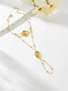 YIYI珠宝镀金椭圆形花朵手链，奢华旭日串珠手链，新娘婚礼开斋节派对珠宝礼品 - XSBL-047 - 查看 2