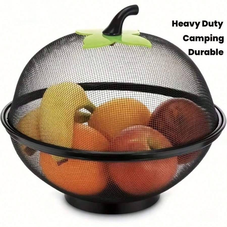 1pc Heavy Duty Metal Fruit Basket With Net Cover - Rust-Resistant Design, Ventilated, With Hanging Hole, Durable Metal Structure, Suitable For Kitchen, Camping, Picnic, Christmas Decor - Reusable Storage Organizer Basket For Fruits