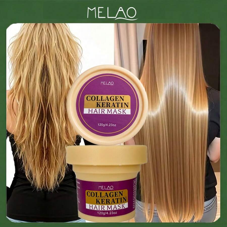 MELAO Collagen Keratin Hair Mask - Deep Repair For Damaged Hair - Deeply Nourish, Smooth Frizz, Strengthen And Moisturize For Silky Shiny Hair - Yellow - View 1