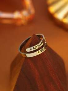 1pc "Faith Over Fear" Engraved Inspirational Open Ring, Stainless Steel Band, Minimalist Fashion Accessory, Suitable As Encouragement Gift For Friends - CYR008 - View 10