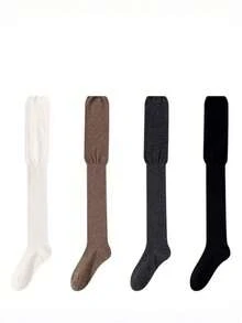 1 Pair Women's Multi-Color Patchwork Over-The-Knee Comfortable Long Socks, Versatile Daily Wear - Multicolor - View 5