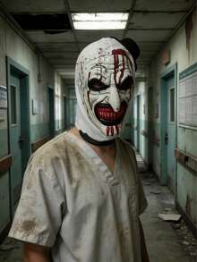 1 Set Halloween Maske Maskenball Horror Requisite abgetrennte Clown Maske mit Hut Clown Kopfbedeckung <Zufällige Farbe> - Übersicht 2