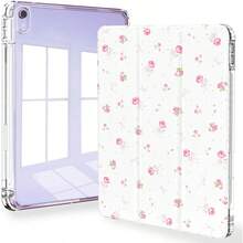 Funda con patrón floral rosa compatible con iPad de 10.ª/11.ª generación A16 (2025) de 10.9 pulgadas, cubierta de tableta de cristal acrílico con soporte plegable de tres pliegues, compatible con la función de suspensión/activación automática (accesorios de tableta no incluidos). - Estampado floral rosa - Ver 9