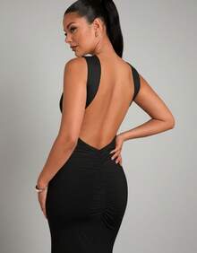 Elegant Women's Long Dress With Sexy Draped Backless Design - Fashionable Party Dress - 黑色 - 查看 5