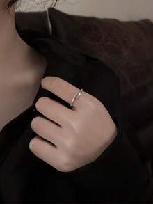 1件铜质时尚微镶水钻脚趾戒指，简约风格女士银色可调节开口戒指 - 銀色 - 查看 5