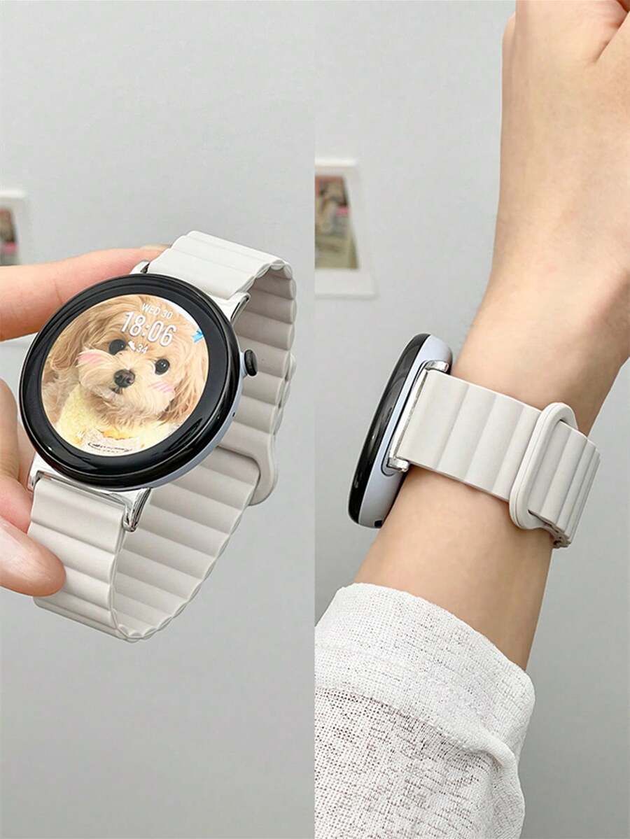 18mm 20mm 22mm 硅胶磁性表带,兼容三星 Galaxy Watch 3/4/5/6、GT 6/5/4/3 - 星光色 - 查看 1