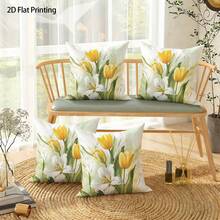 1 Peça/4 Peças Capa de Almofada Estampada com Padrão de Tulipa, Impressão Unilateral, 40*40cm, 45*45cm, 50*50cm, Adequada para seu Sofá, Decoração da Sala de Estar, Adequada para Uso Diário - Multicolorido 3 - Visão 4