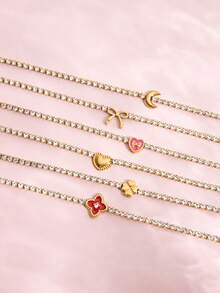 TONSI 1 chiếc vòng tay sang trọng, ngọt ngào và tinh tế bằng thép không gỉ mạ vàng 18K, đính kim cương trắng hình cỏ ba lá, trái tim, hoa, trang sức tối giản, không gây dị ứng, đa năng, phù hợp cho phụ nữ đeo hàng ngày, lễ hội, tụ họp, kỳ nghỉ hè. - Vàng - Xem 4