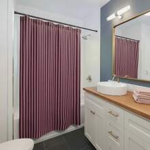 1pc Striped Purple Shower Curtain Boho Bathroom Decor Maroon And Pink Stripe Bath Curtain Mauve Bathroom Accessory Extra Long - 淡紫色 - 查看 2
