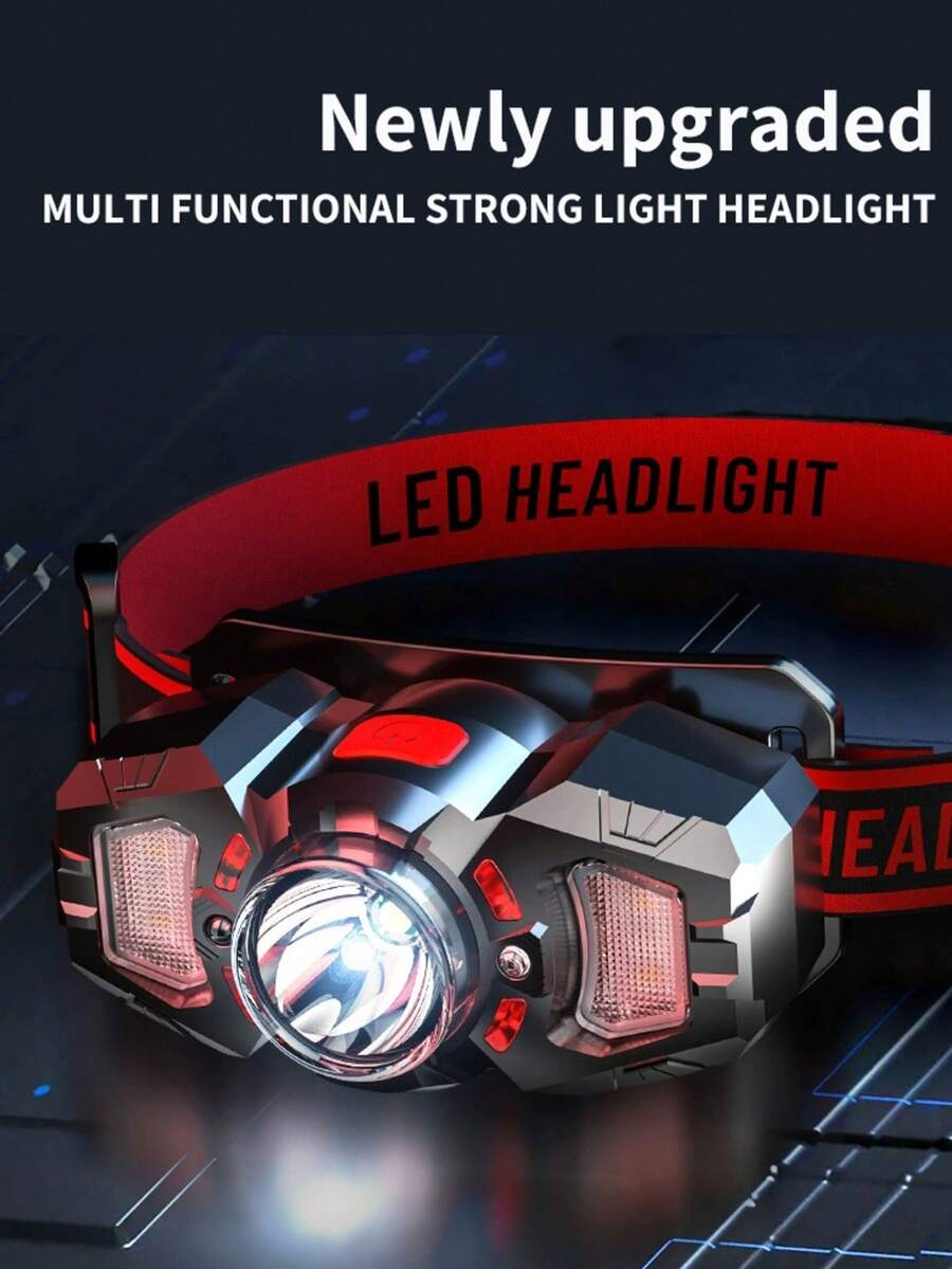 KENSUN 1pc Super Bright Induction Headlamp COB LED 5 Lighting Modes Head Lamp With Built-In Battery Flashlight USB Rechargeable Head Torch Work Light For Outdoor Fishing Camping Emergency Light - As Shown In the Figure - View 1
