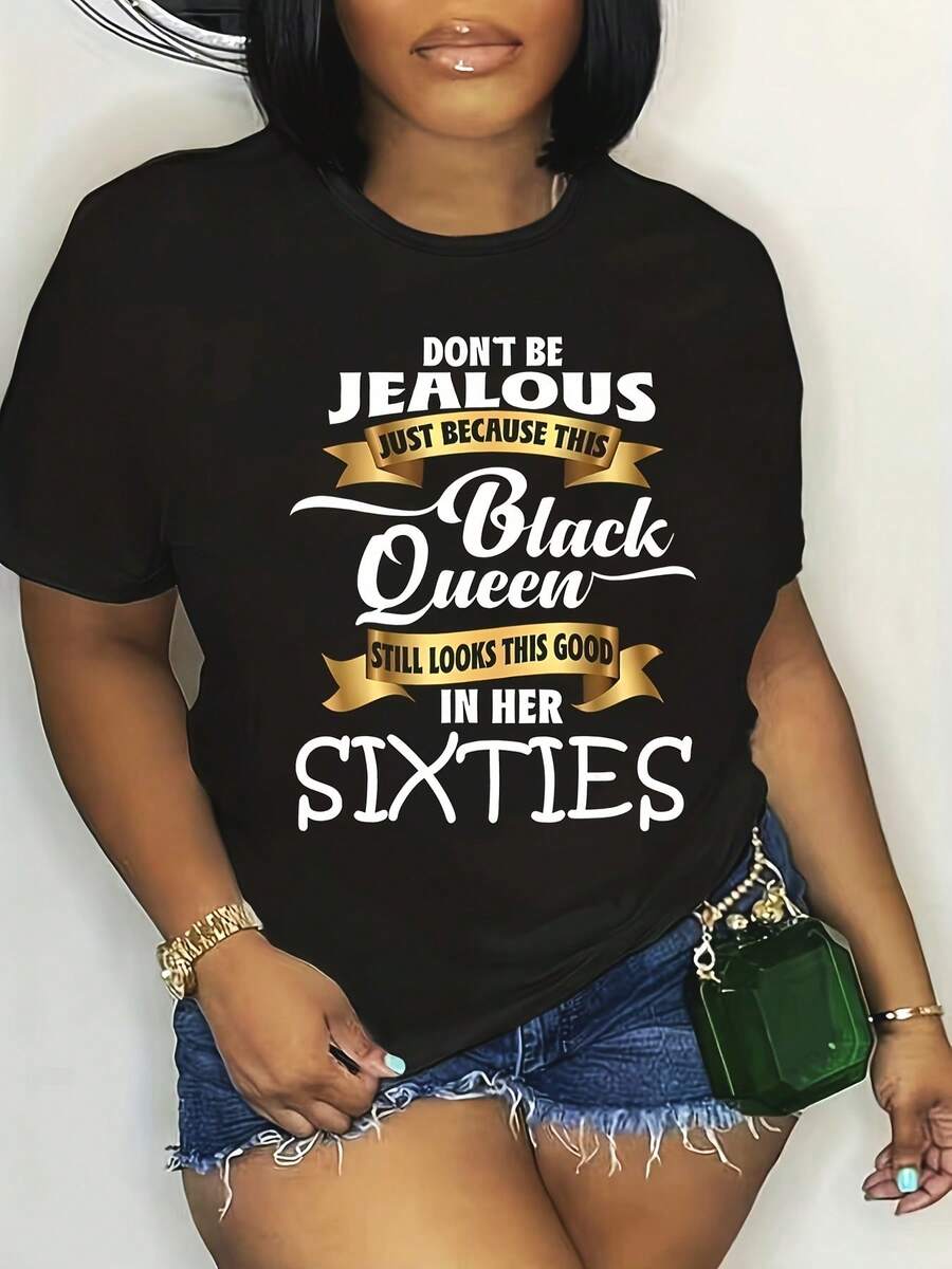 Camiseta de manga corta para mujer, estampado colorido, ropa de moda europea y americana - Negro - Ver 1